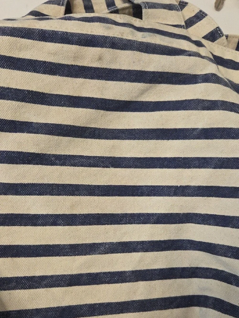 BAGGU Striped Canvas Tote in Navy and Cream